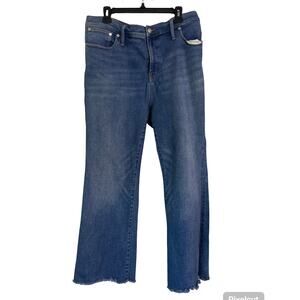 Women’s Madewell Raw Hem Kick Flare Jeans Medium Wash Stretch Denim Size 35T